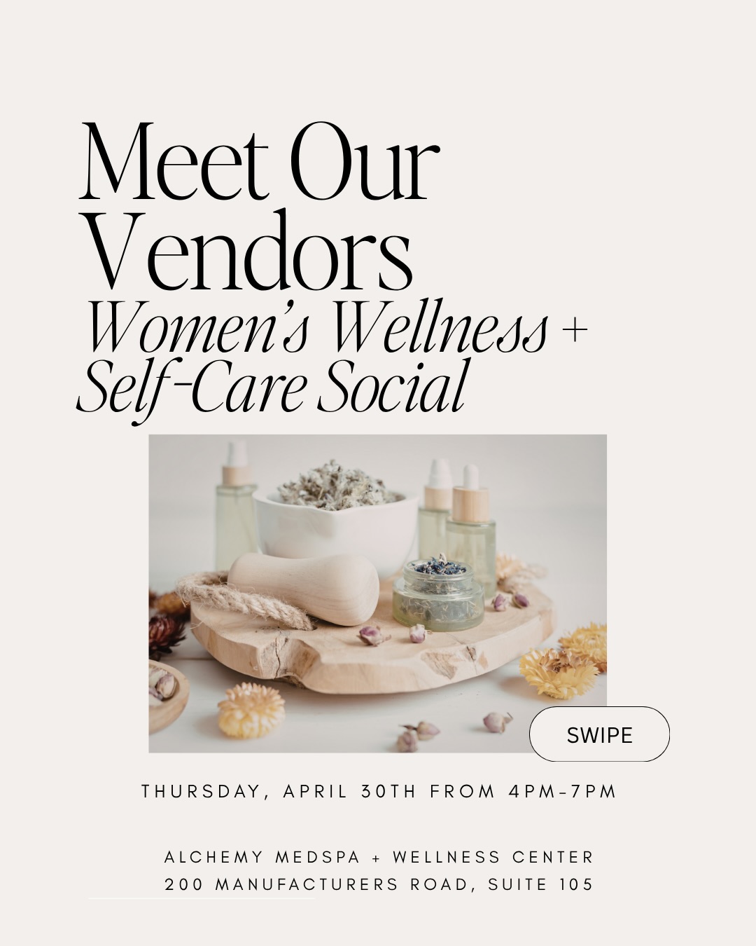 ✨ Girls’ Night, but make it wellness ✨

Join us April 30 | 4–7 PM for our first annual Women’s Wellness + Self-Care Social at Alchemy MedSpa. 💐

Bring a friend and enjoy:
• Mini wellness experiences
• Chair massage + acupuncture
• Skin consultations
• Daxxify + RHA treatments
• Permanent jewelry + bouquet bar
• Coffee, tea + specialty drinks
• Giveaways + event-only specials

💌 RSVP by April 23rd to receive a goody bag filled with goodies from our vendors.

📞 Call 423-654-7630 or email alchemychatt@gmail.com to reserve your spot.

Tag a friend you want to bring! 👯‍♀️

#chattanoogawellness #chattanoogamedspa #selfcareevent #chattanoogamoms #chattanoogaliving womenswellness medspaevents girlsnightout