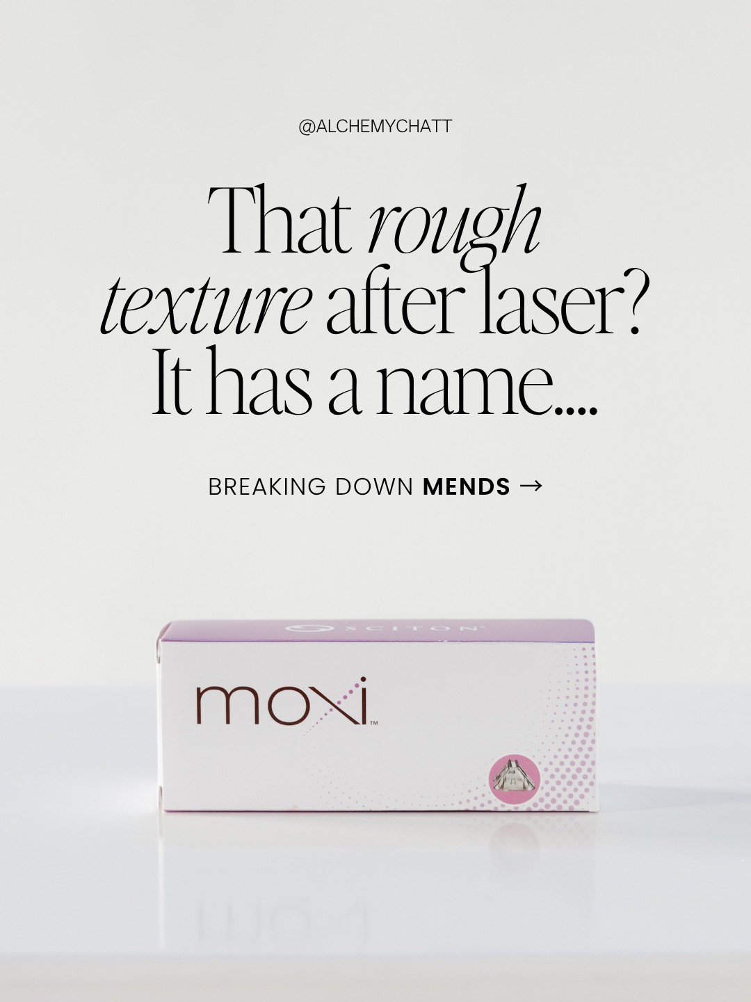 That rough, sandpaper-like texture after laser? It’s called MENDS (microscopic epidermal necrotic debris)—a normal part of the healing process after treatments like MOXI laser skin resurfacing.
If you’re noticing dry, rough, or speckled skin a few days after your laser treatment, don’t worry—this is your skin renewing for a smoother, brighter, more even complexion.

✨ Ready for clearer, glowing skin?
Book your laser skin resurfacing consultation today or call our office to get started!
www.alchemymedspachatt.com | 423.654.7630 

#MoxiLaser #LaserSkinResurfacing #MENDS #SkinTexture #GlowingSkin #MedSpa #SkinRejuvenation #HealthySkin #BeautyTreatments #BookNow