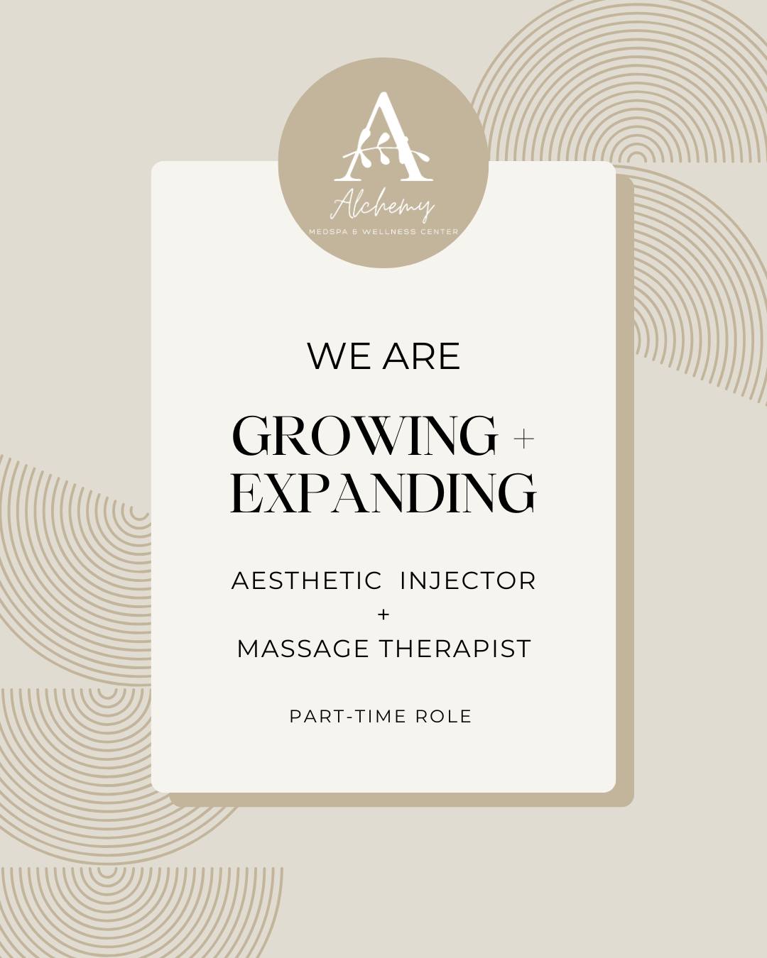 ✨ We Are Growing + Expanding! ✨

Alchemy MedSpa + Wellness Center is excited to announce that we are growing our team and currently hiring for TWO part-time positions:

💉 Aesthetic Injector
💆 Licensed Massage Therapist

We are seeking passionate, patient-focused professionals who are dedicated to creating an elevated client experience within a luxury wellness and aesthetics environment.

At Alchemy, we pride ourselves on providing exceptional care through advanced aesthetic treatments, holistic wellness services, personalized treatment plans, and meaningful long-term client relationships. Our team is built on collaboration, continued growth, professionalism, and a shared passion for helping clients look and feel their best.

✨ We Are Looking For Candidates Who:
• Have a warm, professional, and client-centered approach
• Value education, wellness, and natural results
• Thrive in a collaborative team environment
• Deliver exceptional experiences with attention to detail
• Are passionate about building lasting client relationships

Aesthetic Injector Qualifications:
✔ Active RN, NP, or PA license in Tennessee
✔ Previous aesthetic injecting experience required
✔ Experience with neurotoxins, dermal fillers, and regenerative treatments preferred

Licensed Massage Therapist Qualifications:
✔ Active Tennessee Massage Therapy license
✔ Previous spa or clinical massage experience preferred
✔ Strong understanding of therapeutic wellness techniques and customized care

If you are looking to grow within a supportive, luxury wellness environment focused on innovation, wellness, and exceptional patient care, we would love to hear from you!

📩 To apply, please send your resume and any relevant social media or portfolio links to:  alchemychatt@gmail.com

#AlchemyMedSpa #NowHiring #AestheticInjector #MassageTherapist #ChattanoogaJobs #WellnessCareers #LuxuryMedSpa #JoinOurTeam #ChattanoogaWellness