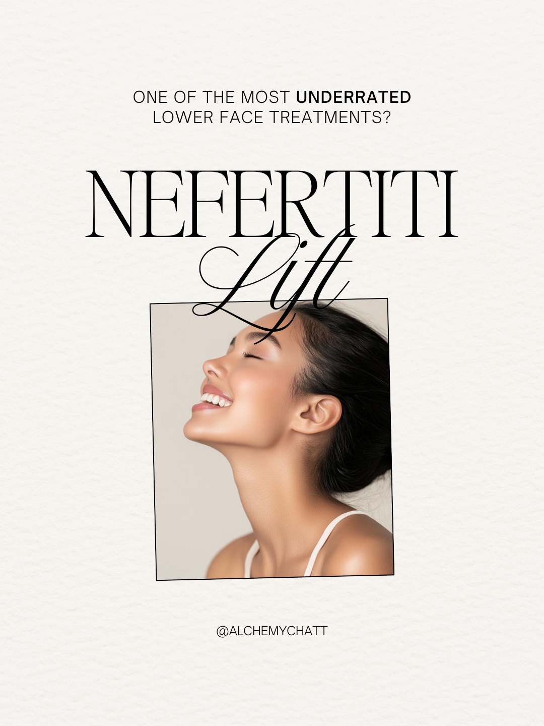 Nefertiti Lift (Botox for jawline & neck) helps define the jawline, soften jowls, and smooth neck bands—no surgery, no downtime. Book your consultation today for a natural-looking lift.

www.alchemymedspachatt.com | 423.654.7630

#NefertitiLift #JawlineContour #BotoxNeck #MedSpa #NonSurgicalLift #Chattanooga #BookNow
