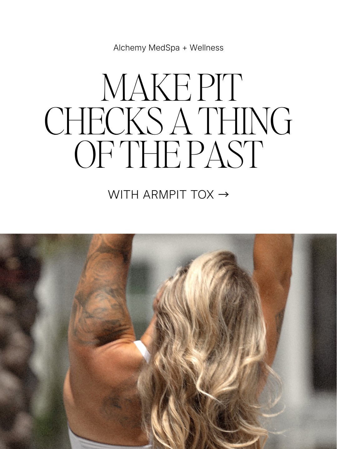Myth: Tox is just for wrinkles.

Reality: it's also FDA-approved for severe underarm sweating, and it's one of the most underrated treatments we offer in [City].

Fewer sweat stains. No more strategic outfit planning. Confidence with your arms up. Patients tell us they wish they'd done it years earlier.

Wrinkles get all the attention, but tox has range. This is your reminder.

Ask us what treatment day actually looks like. Schedule your consultation today alchemymedspachatt.com | 423.654.7630

#citybotox #botoxmyths #citymedspa #cityinjector #hyperhidrosis